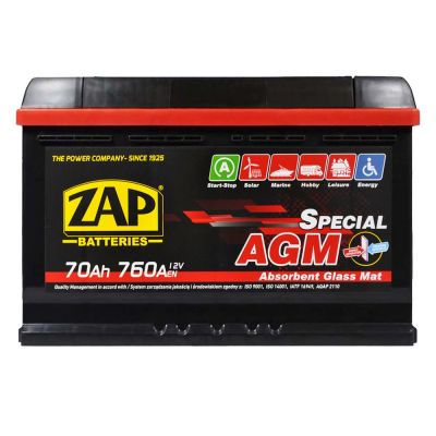 Автомобильный аккумулятор ZAP AGM (L3) 70Ah 760A R+ 570 02z